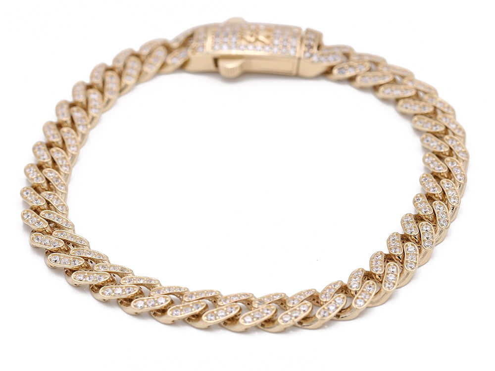 14K Yellow Gold Fashion Monaco Link Bracelet with Cubic Zirconias