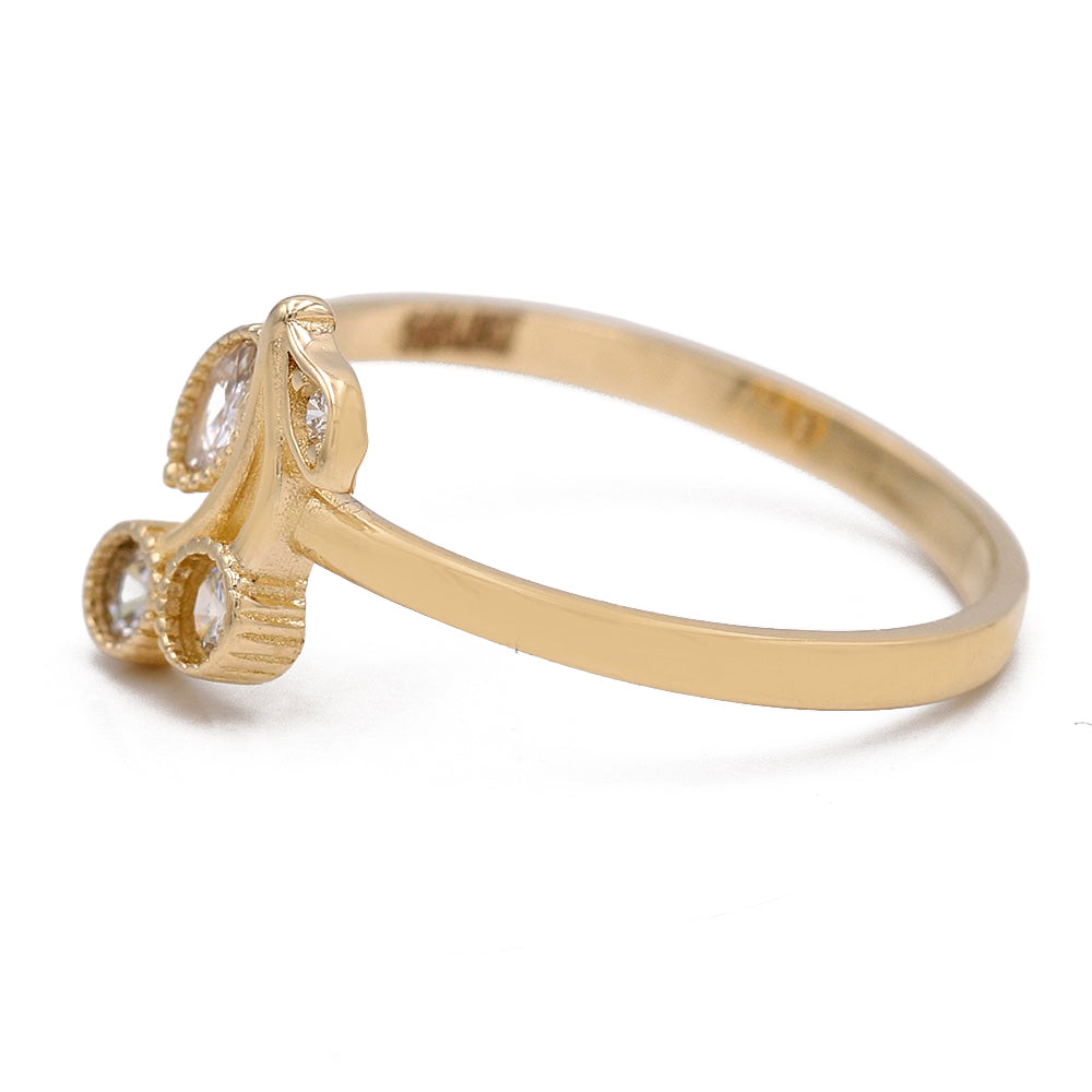 14K Yellow Gold Fashion Cherries Shape Ring with Cubic Zirconias