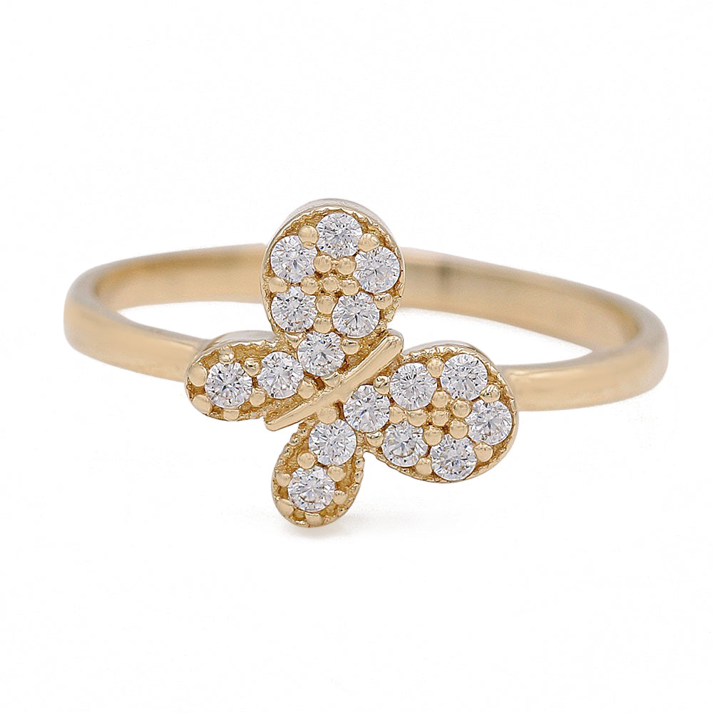 14K Yellow Gold Fashion Butterfly Shape Ring with Cubic Zirconias