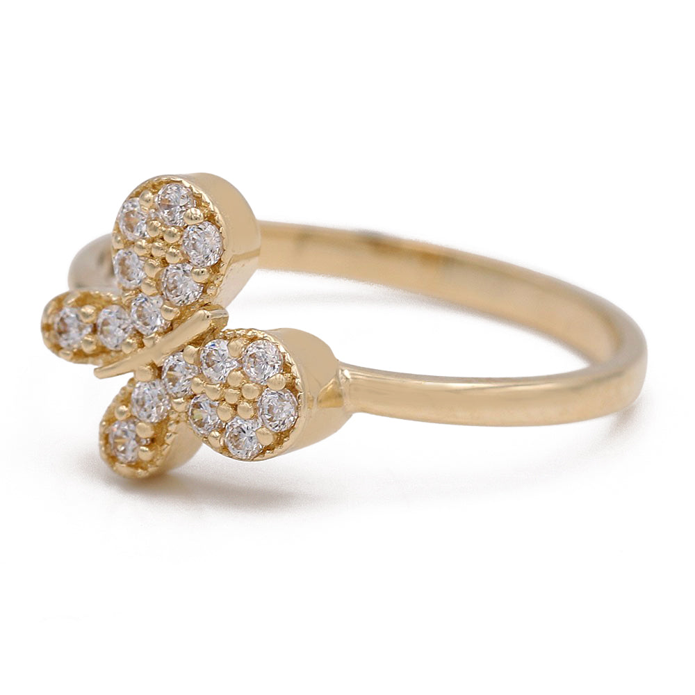 14K Yellow Gold Fashion Butterfly Shape Ring with Cubic Zirconias