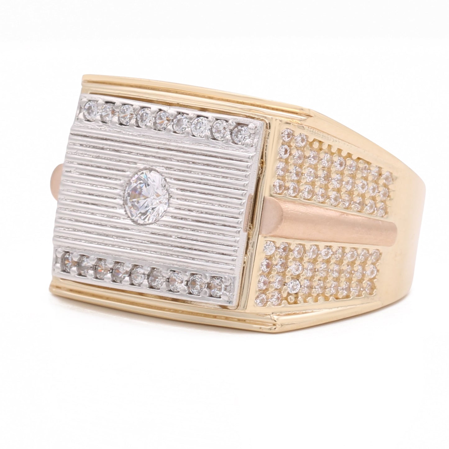 14K Yellow, White and Rose Gold Fashion Ring with Cubic Zirconias