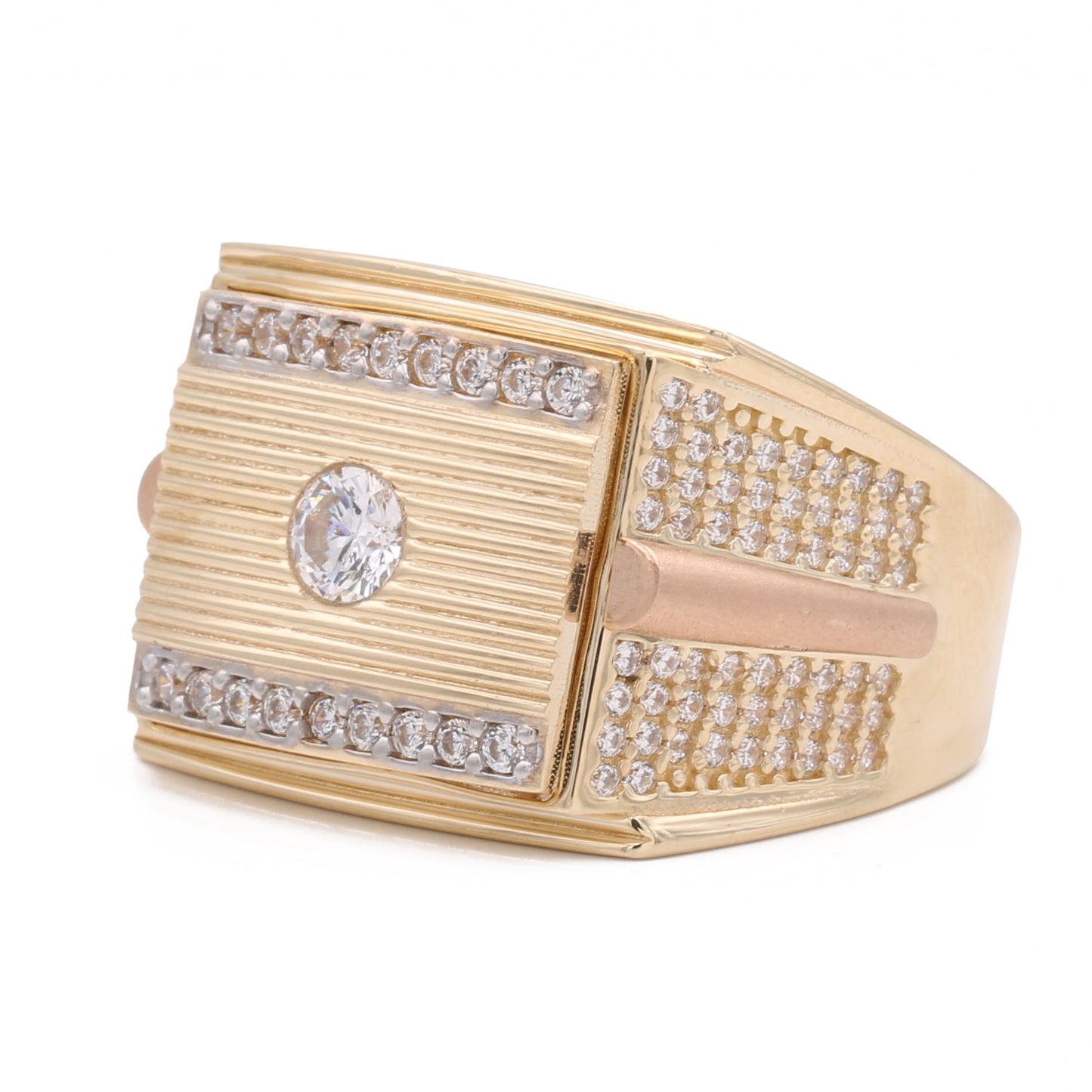 14K Yellow and Rose Gold Fashion Ring with Cubic Zirconias