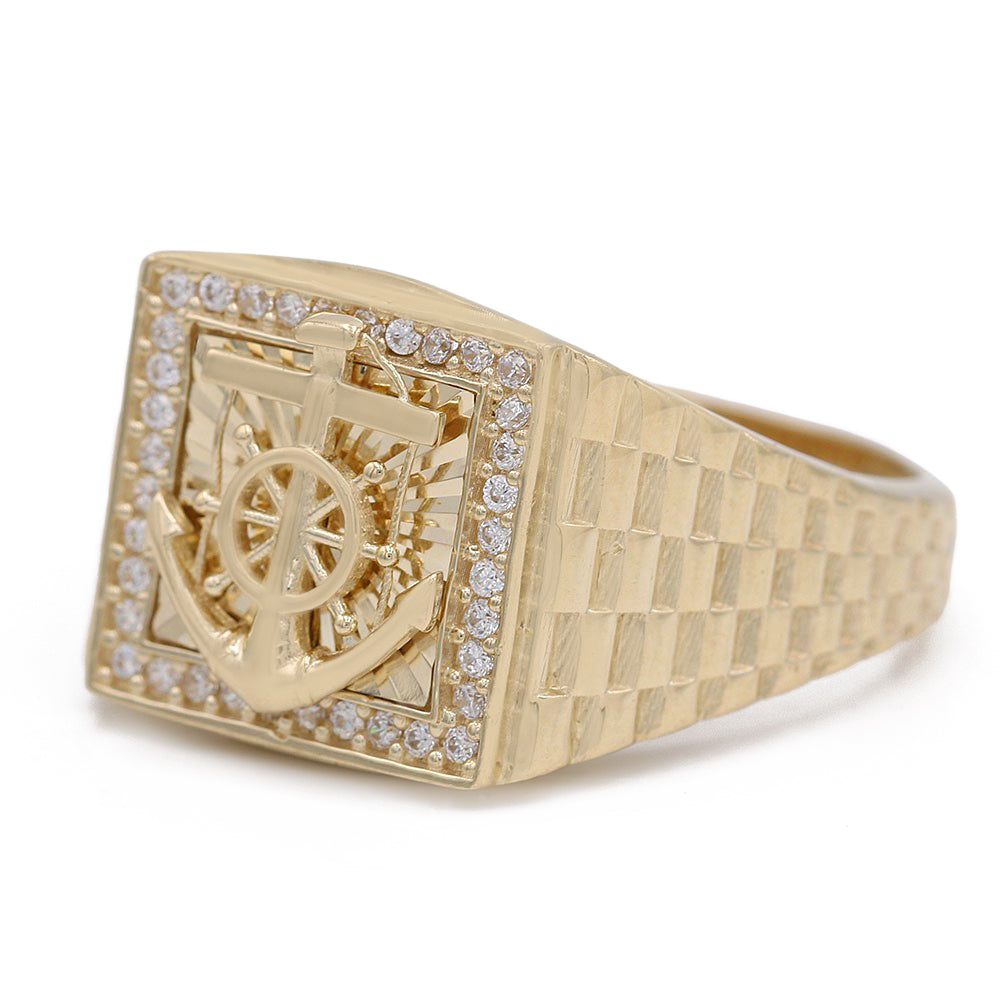 14K Yellow Gold Fashion Anchor Design Ring with Cubic Zirconias