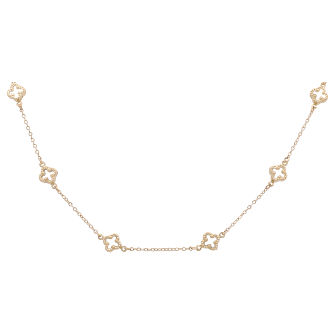 10K Yellow Gold Mother of Pearl Flowers Necklace