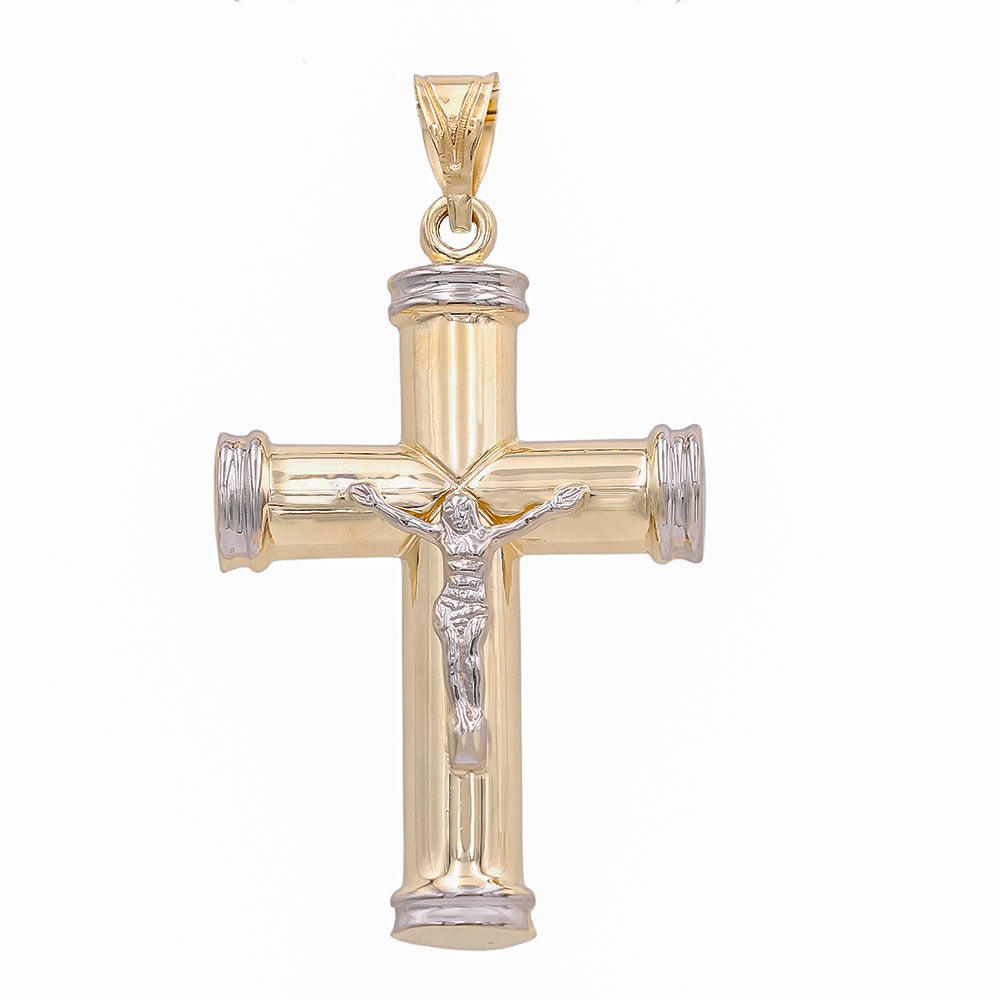 14K Yellow and White Gold Jesus on the Cross Pendant