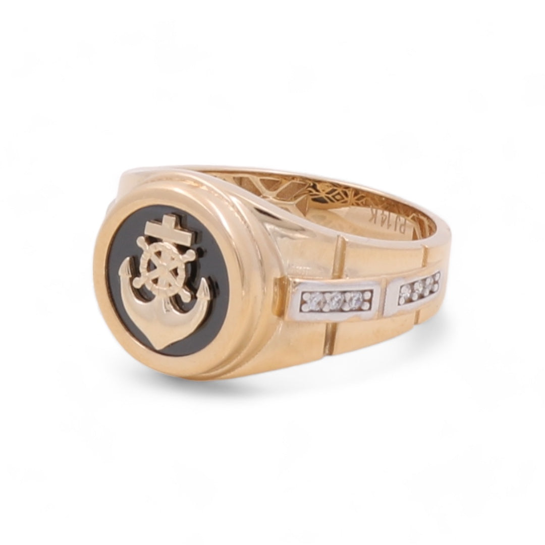 14K Yellow and White Gold Men's Anchor Ring