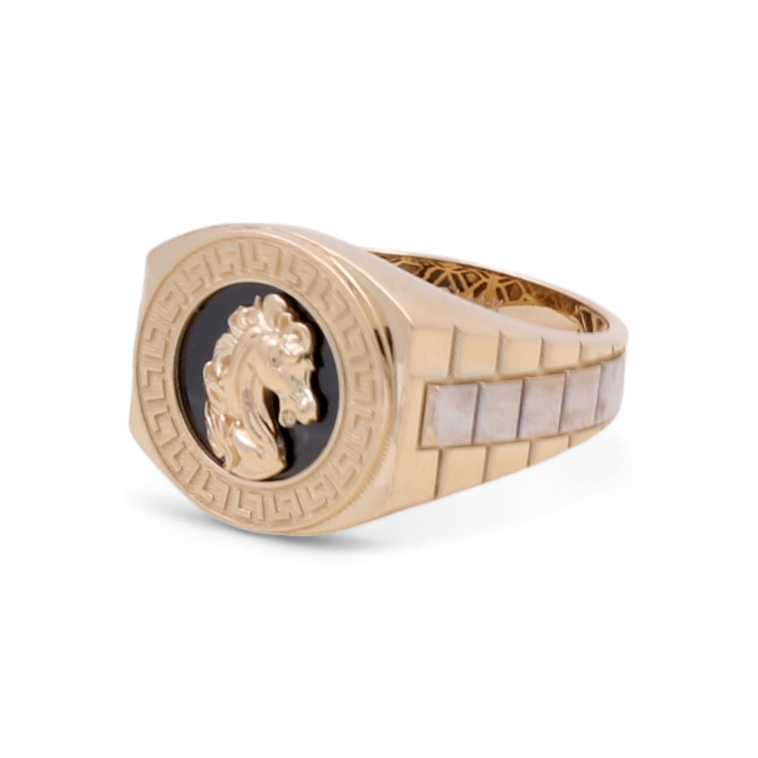 14K Yellow and White Gold Men's Horse Ring