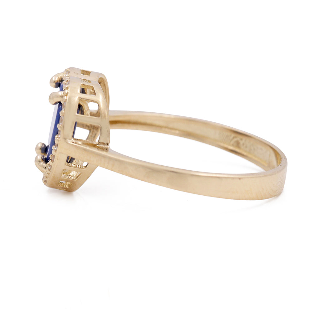 14K Yellow Gold Fashion Ring with Blue Heart Center Stone and Cubic Zirconias