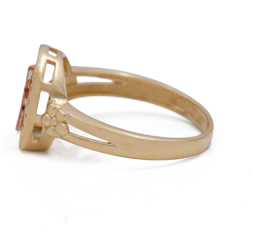 14K Yellow and Rose Gold 15 Horseshoe Ring with Cubic Zirconias