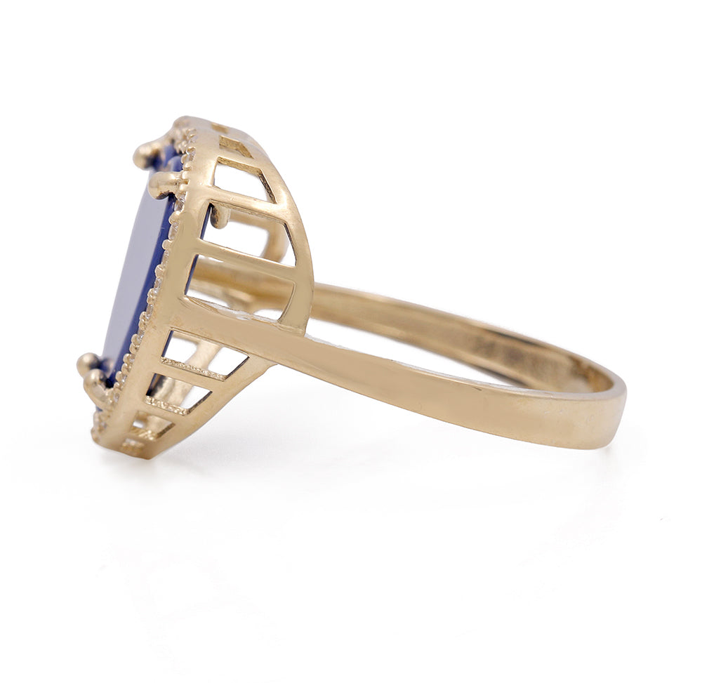 14K Yellow Gold Fashion Ring with Blue Heart Center Stone and Cubic Zirconias