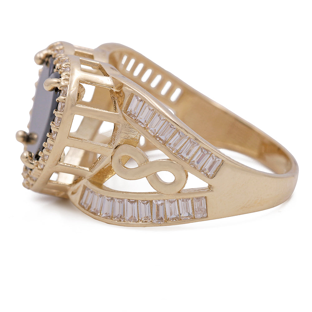 14K Yellow Gold Fashion Ring with Onyx Heart Center Stone and Cubic Zirconias