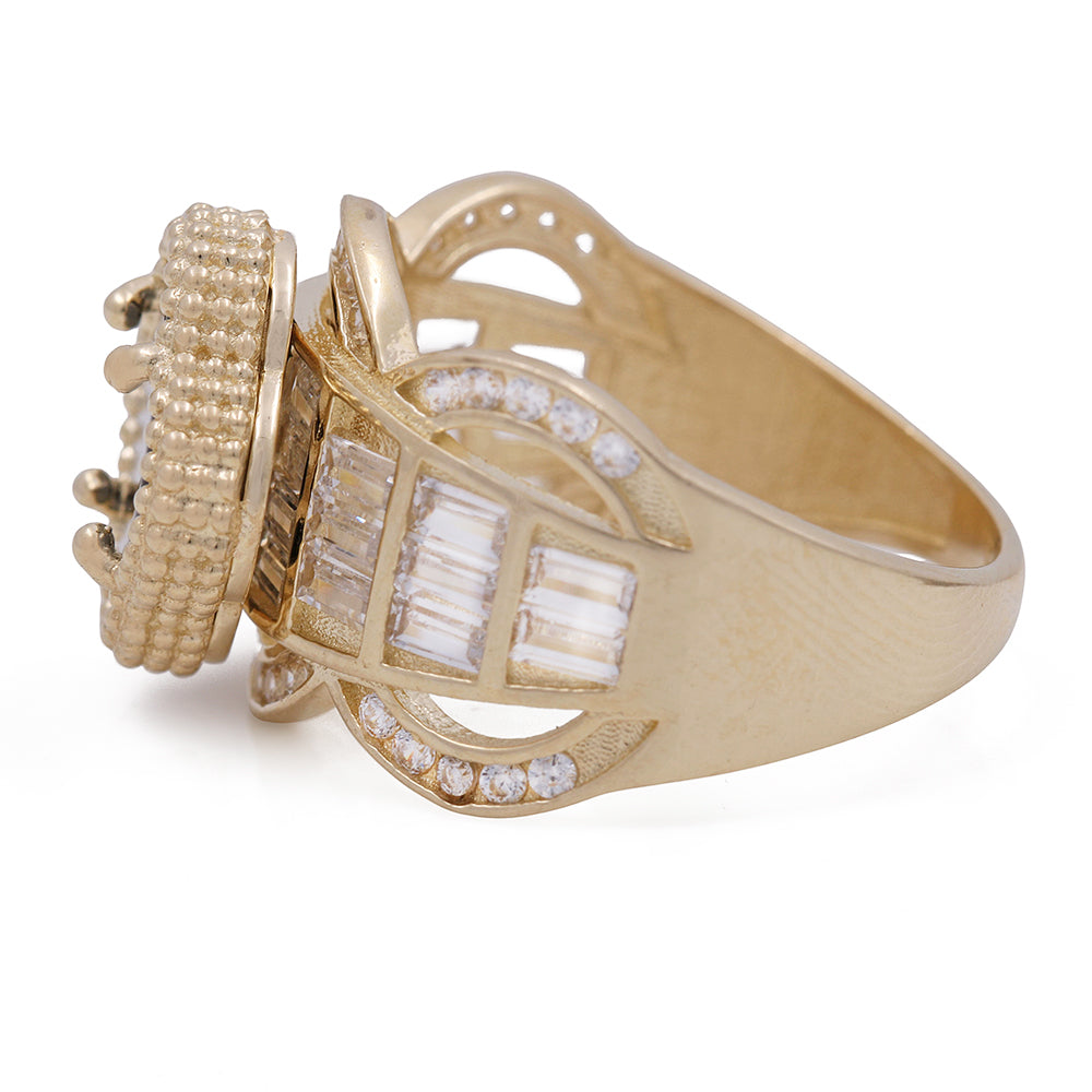 14K Yellow Gold Fashion Ring with Black Onyx and Cubic Zirconias