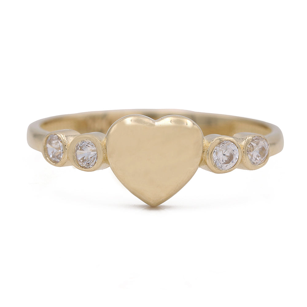 14K Yellow Gold Fashion Heart Design Ring with Cubic Zirconias