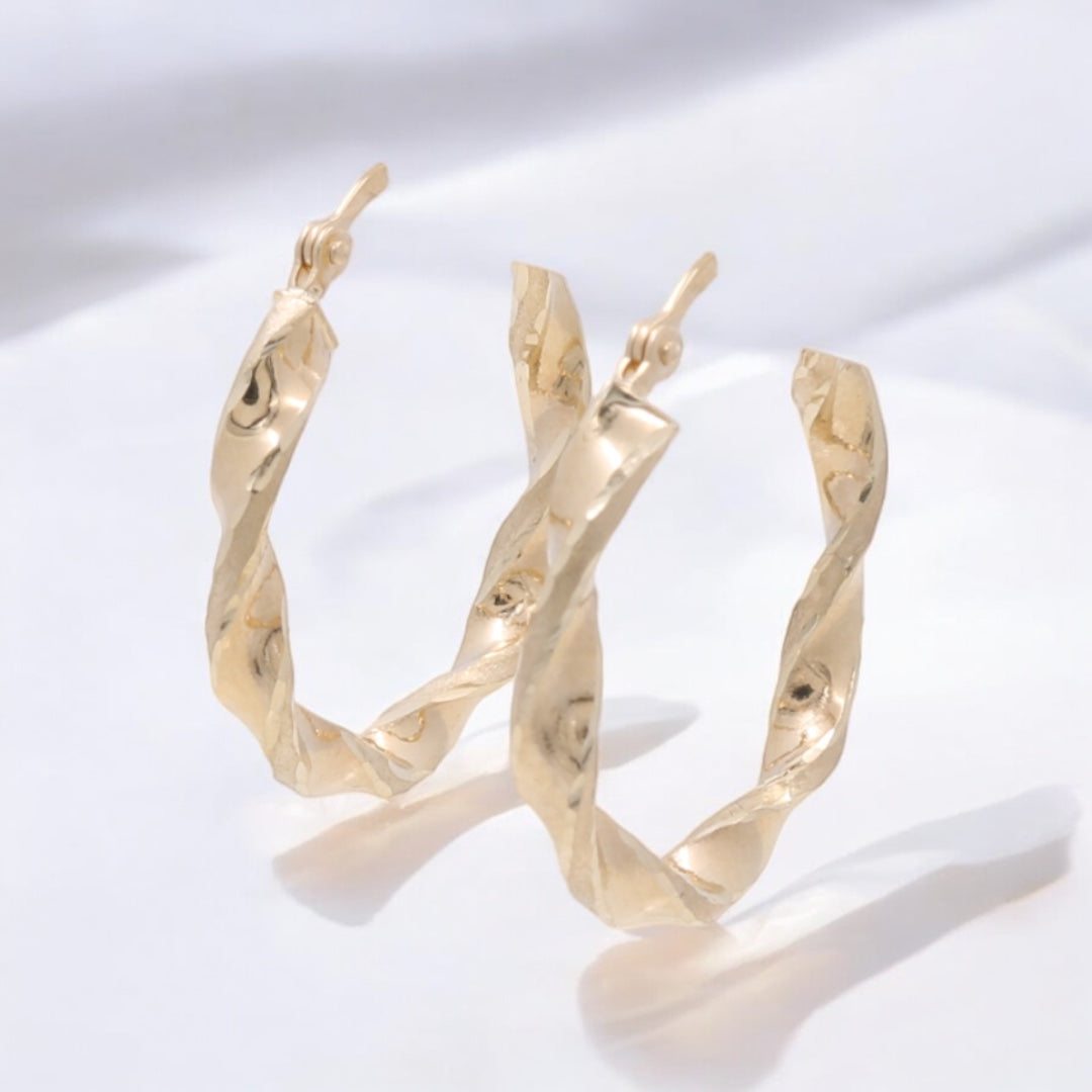10K Yellow Gold Twist Hoop Earrings