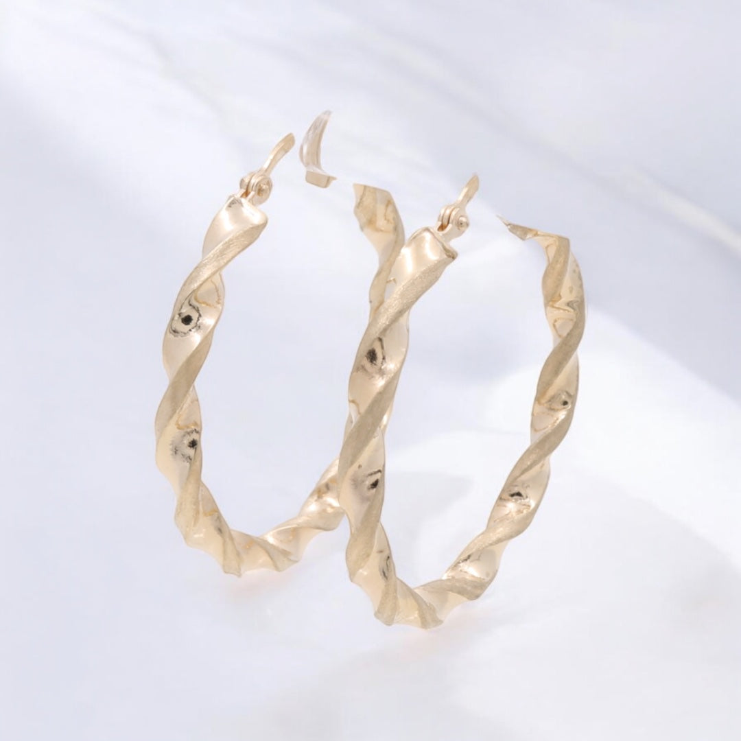 10K Yellow Gold Twist Hoop Earrings