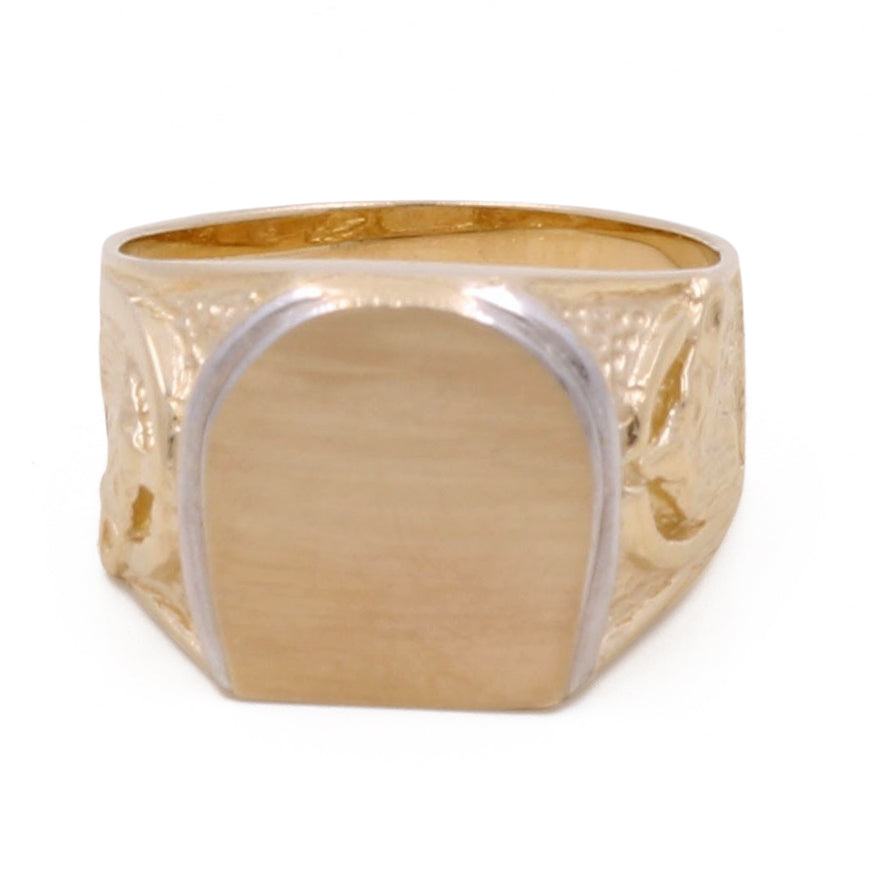 14K Yellow and White Gold Men's Horse Shoe Ring