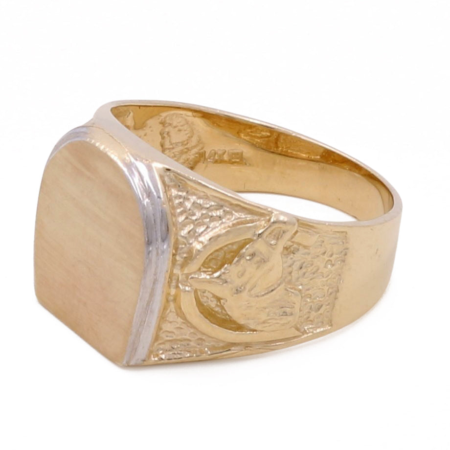 14K Yellow and White Gold Men's Horse Shoe Ring
