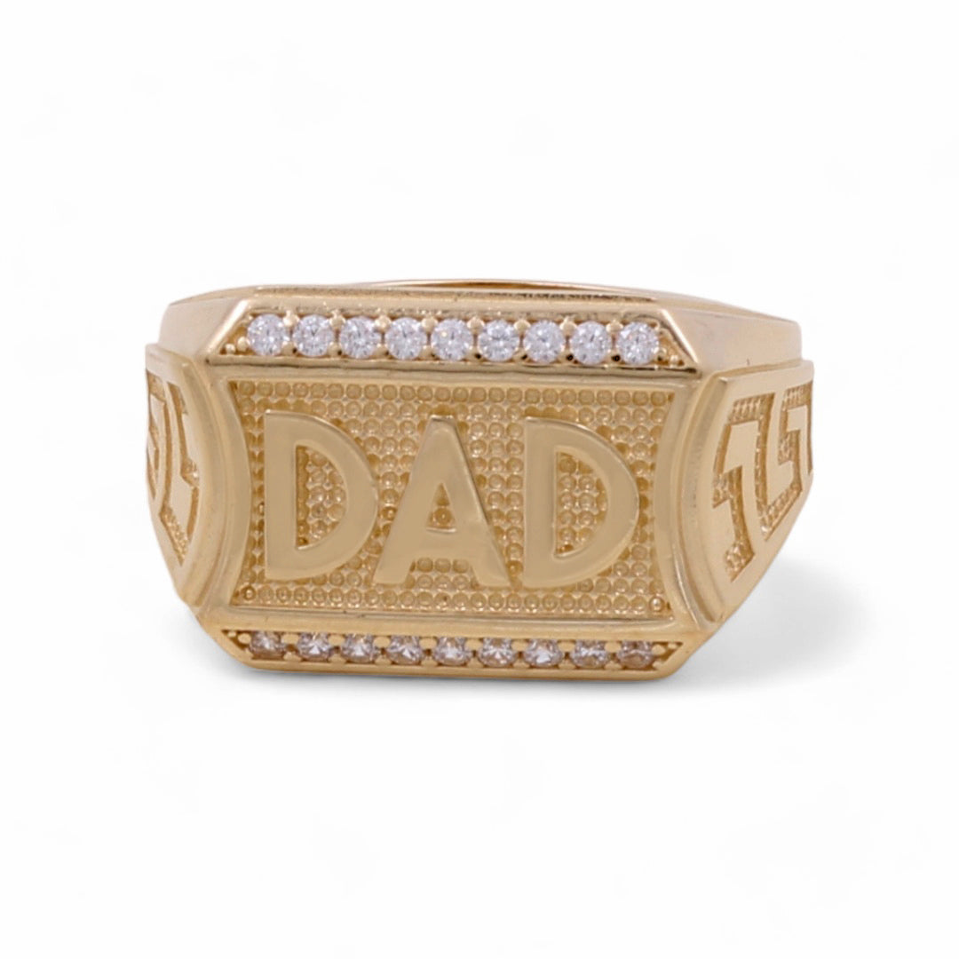 14K Yellow Gold Men's DAD Ring with Cubic Zirconias