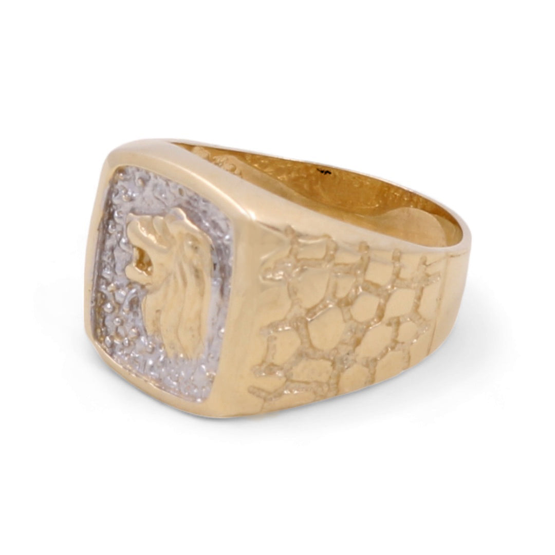 14K Yellow Gold Men's Lion Ring with Cubic Zirconias