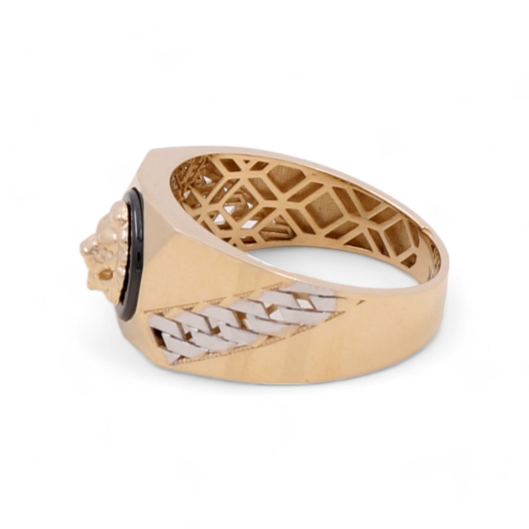 14K Yellow and White Gold Men's Lion Ring