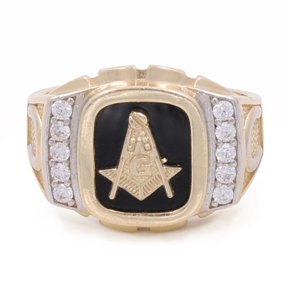 14K Yellow Gold Men's Mason Onyx and Cubic Zirconias Ring