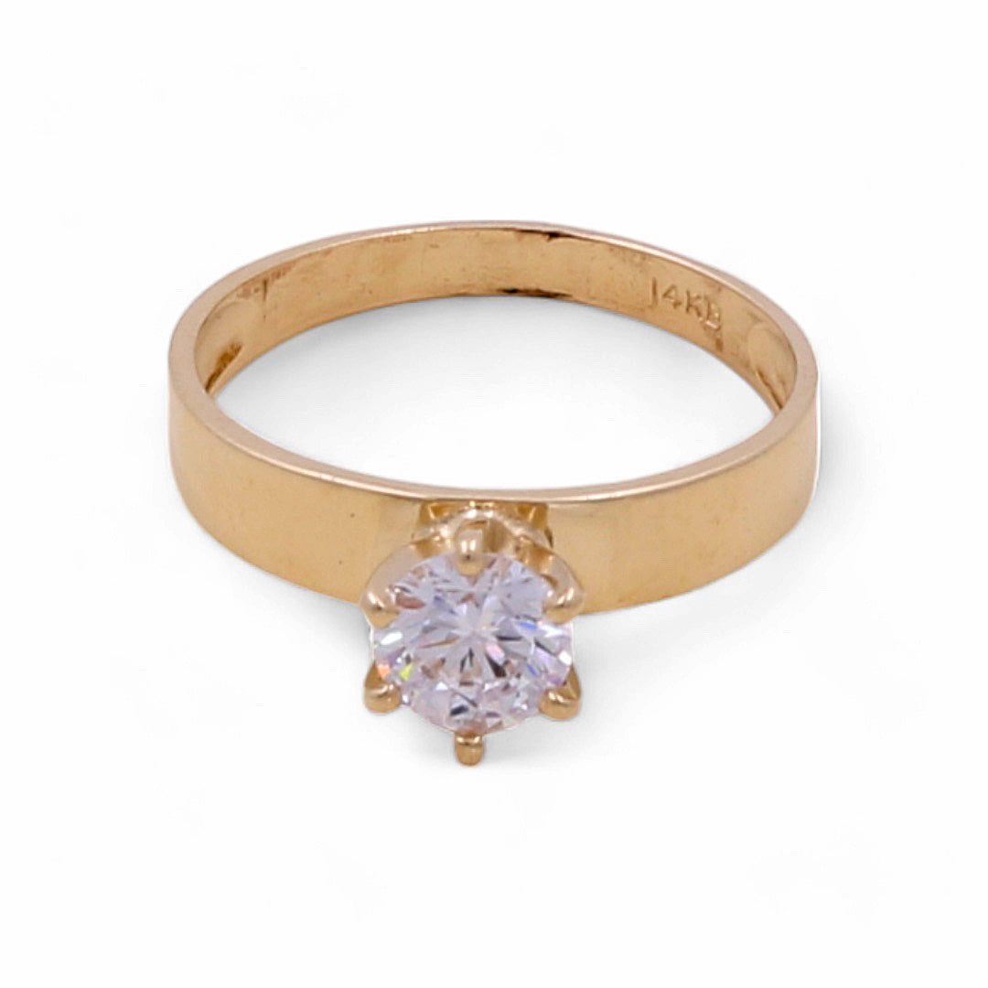 14K Yellow Gold Fashion Bridal Ring with Center Stone and Cubic Zirconias