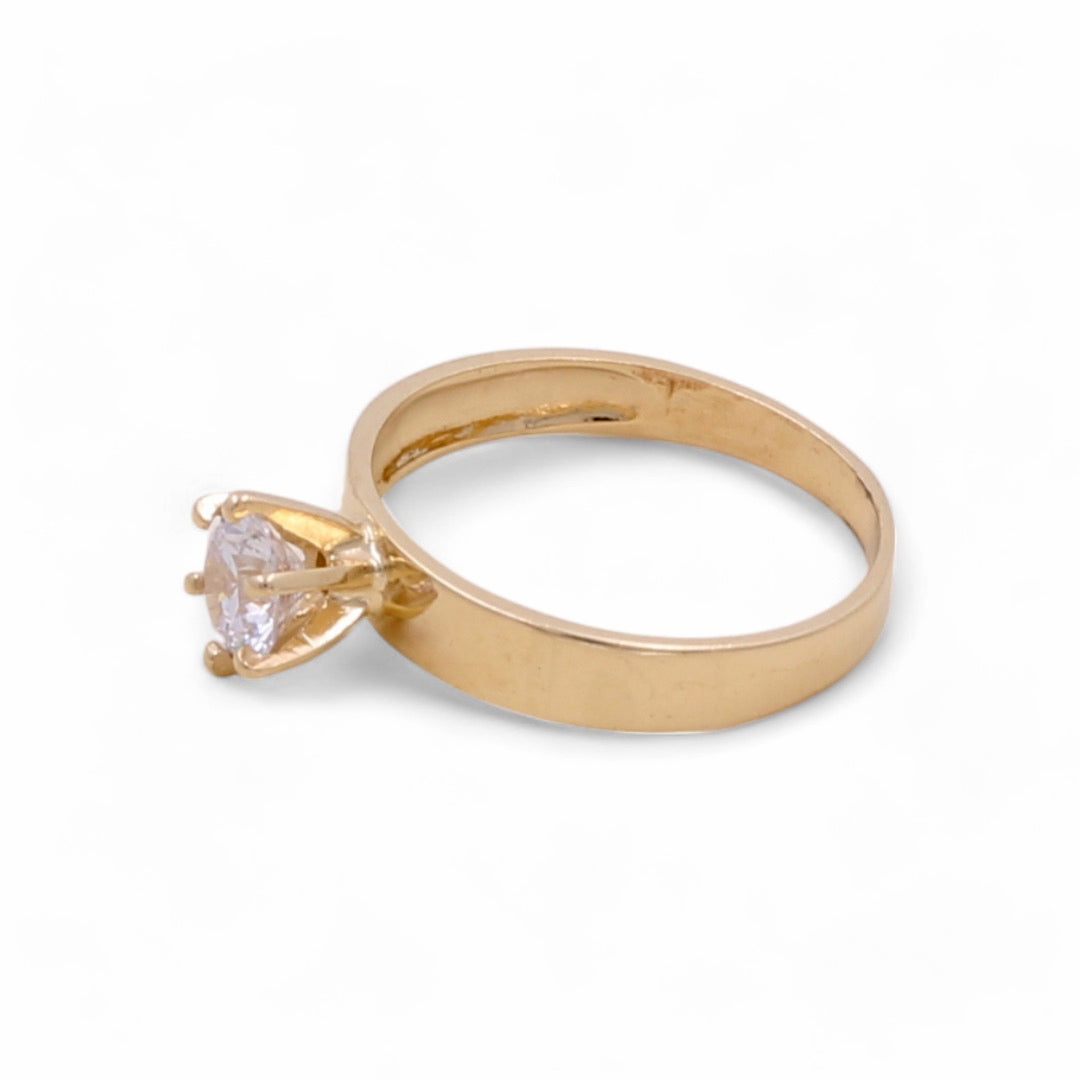 14K Yellow Gold Fashion Bridal Ring with Center Stone and Cubic Zirconias