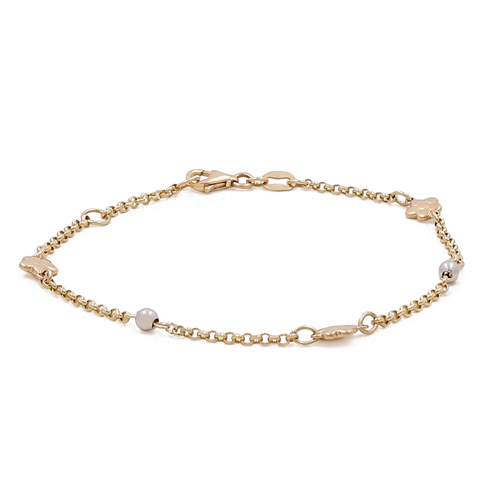 14K Yellow and White Gold Beads Kids Bracelet