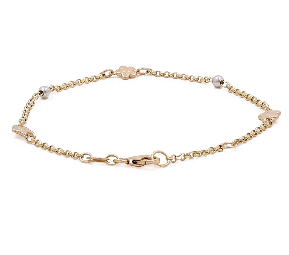 14K Yellow and White Gold Beads Kids Bracelet