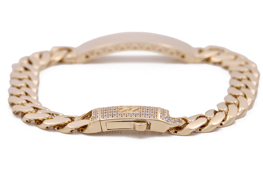 14K Yellow Gold Cuban Link Bracelet with Cubic Zirconias