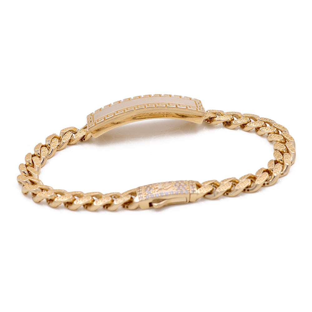 14K Yellow Gold Fashion Cuban Link Bracelet with Cubic Zirconias