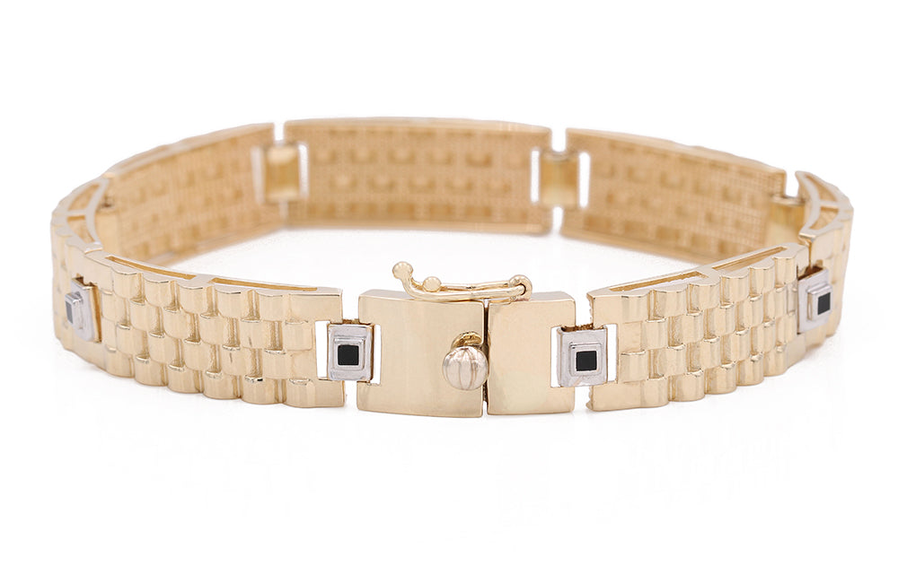 14K Yellow Gold Fashion Links and Color Stone Bracelet