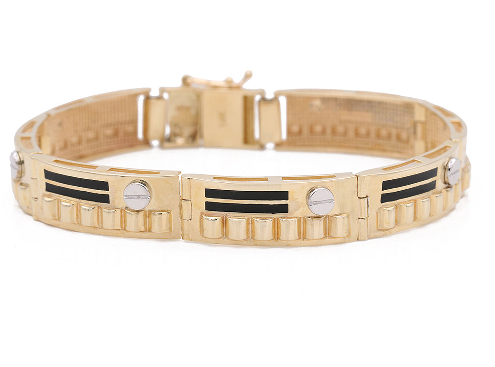 14K Yellow and White Gold Fashion Link and Color Stone Bracelet