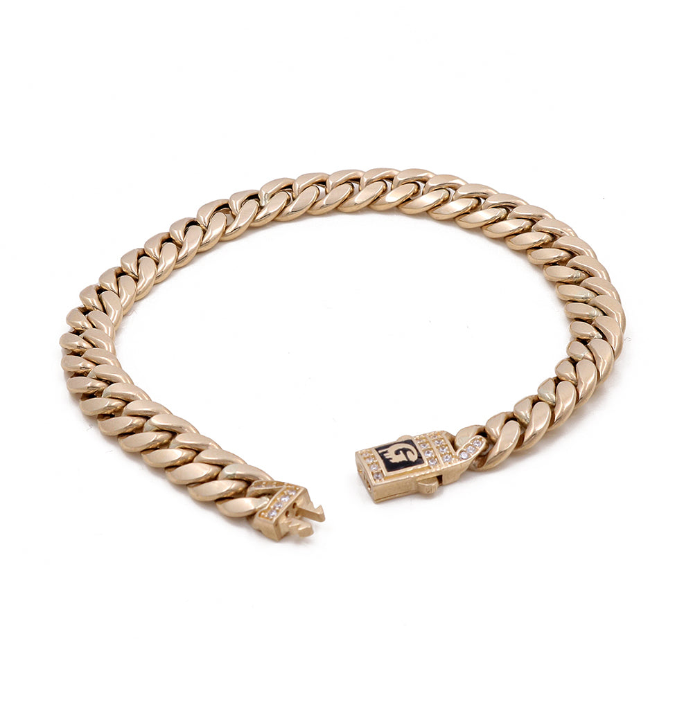 14K Yellow Gold Fashion Cuban Link Bracelet with Cubic Zirconias
