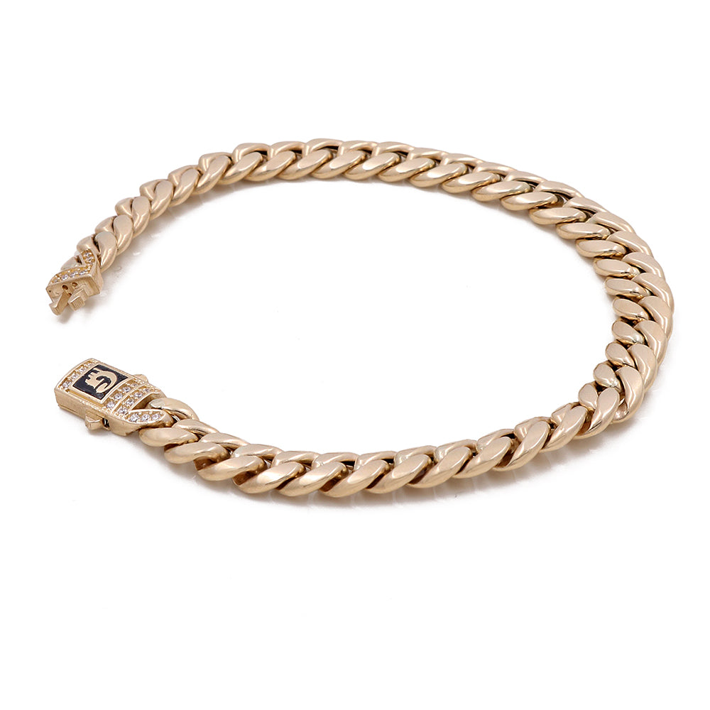14K Yellow Gold Fashion Cuban Link Bracelet with Cubic Zirconias