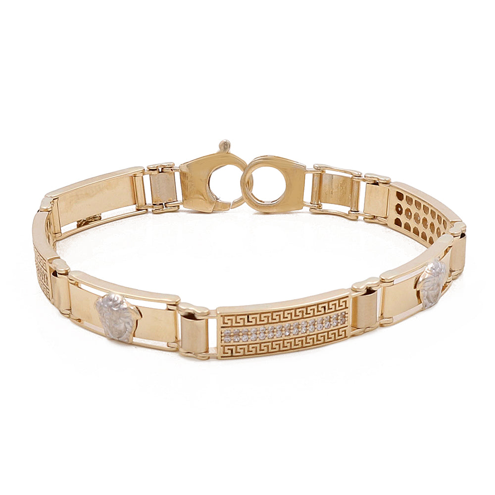 14K Yellow and White Gold Medusa Links Bracelet with Cubic Zirconias