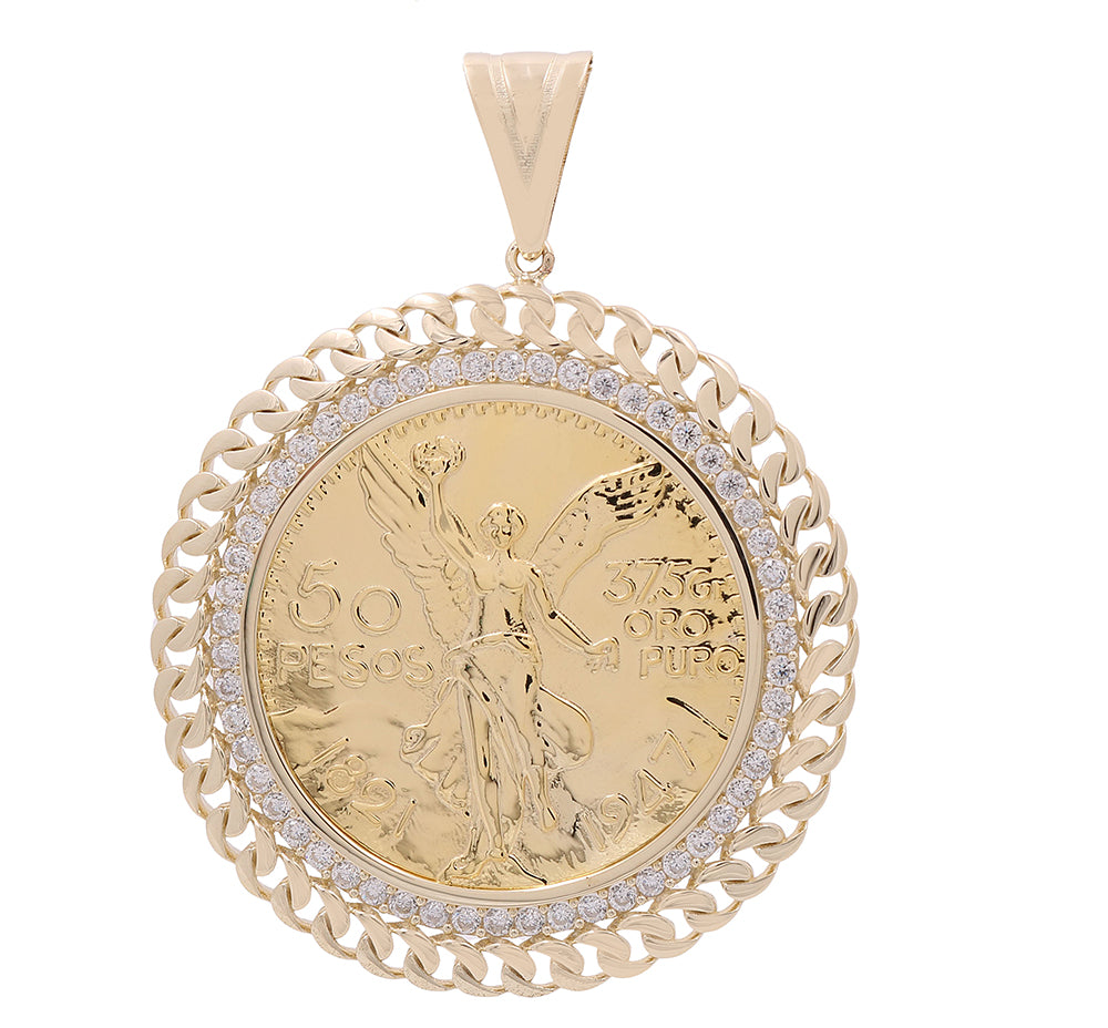 14K Yellow Gold Coin with Cubic Zirconias Pendant