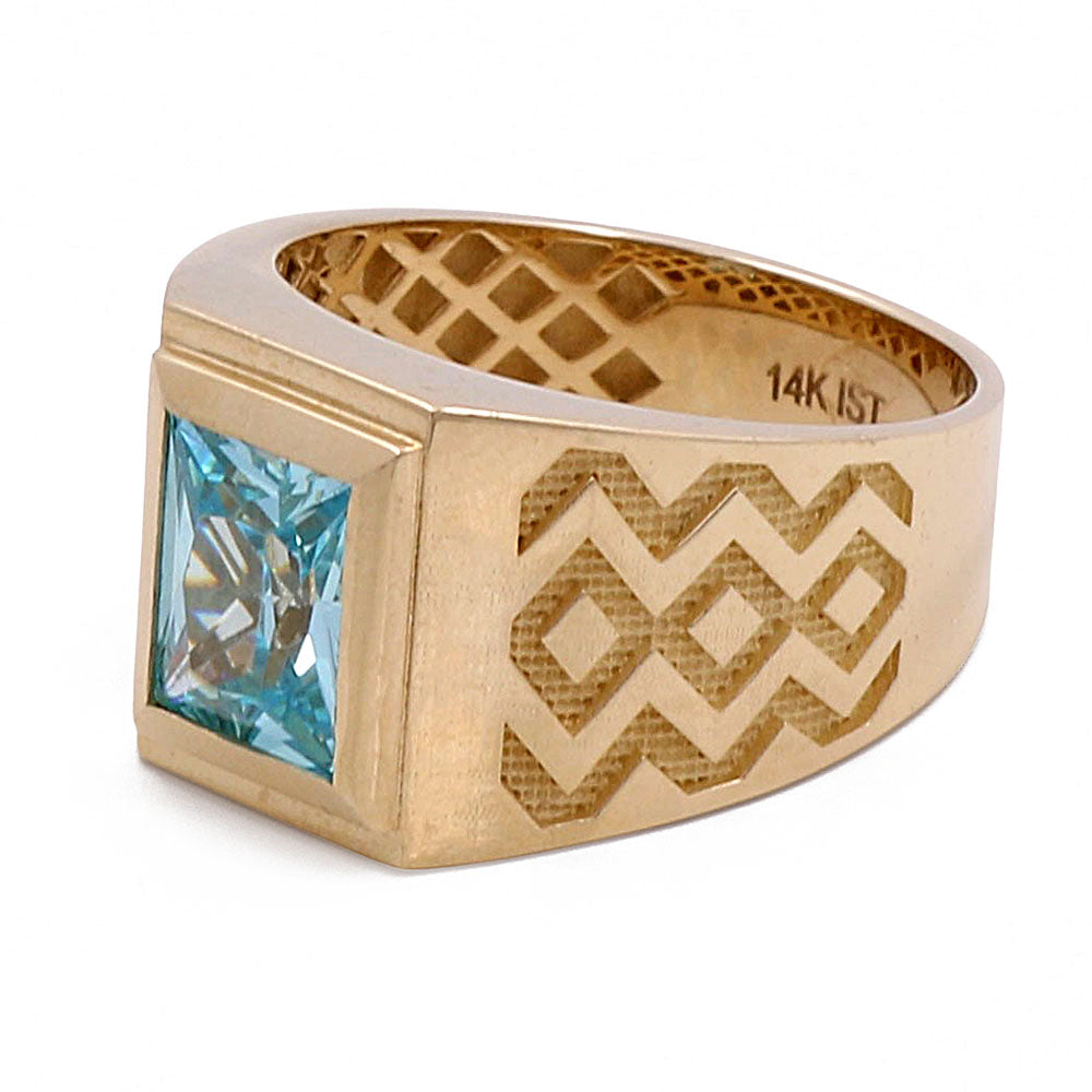 14K Yellow Gold Men's Ring with Blue Center Stone
