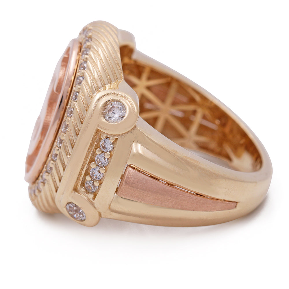 14K Yellow and Rose Gold Men's Ring with Dollar Sign and Cubic Zirconia