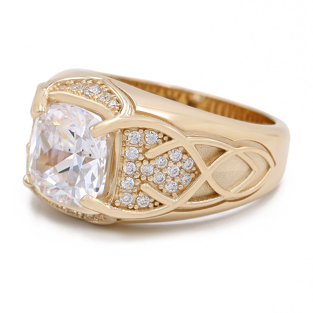 14K Yellow Gold Zirconia Center Stone Ring with Cubic Zirconias
