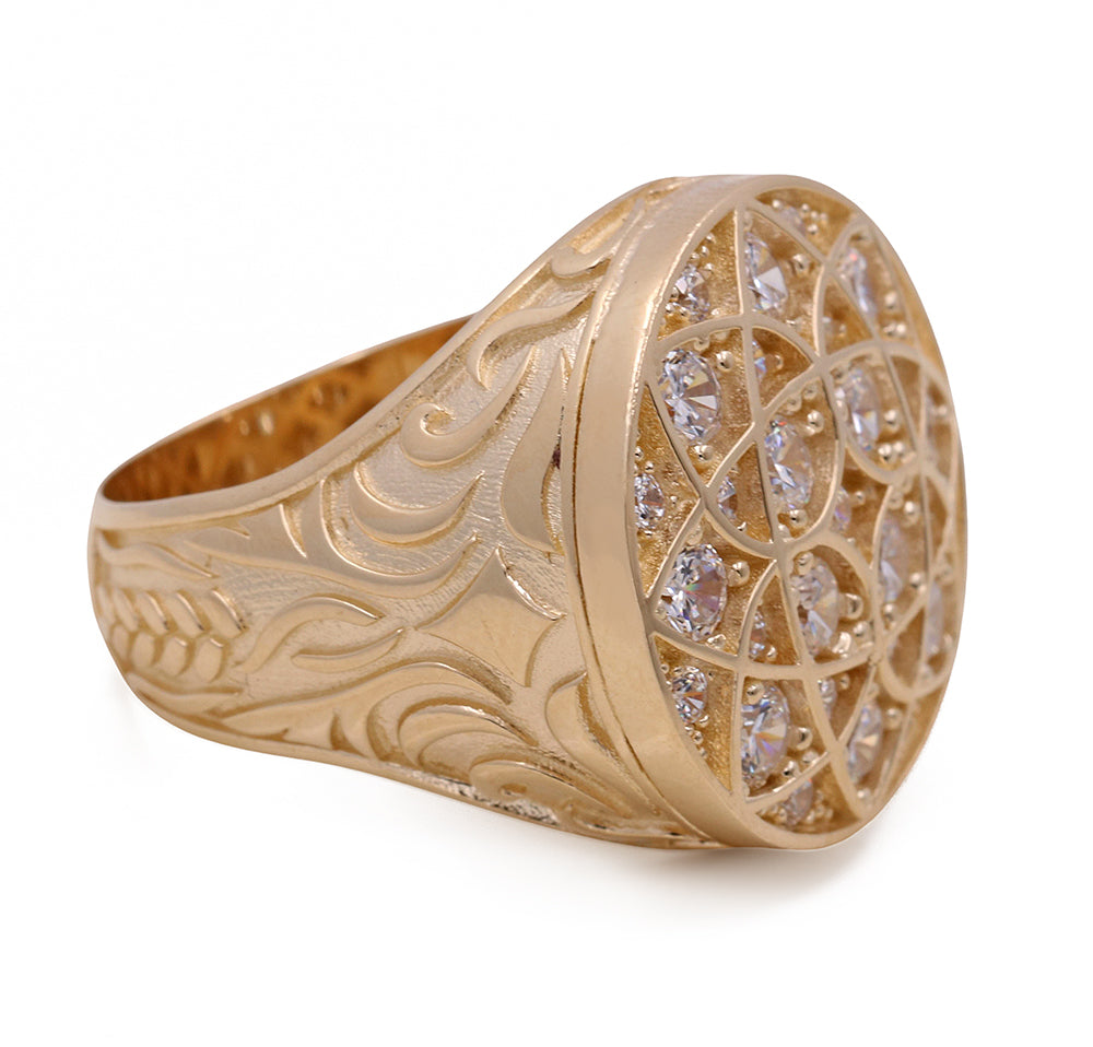 14K Yellow Gold Round Ring with Cubic Zirconias