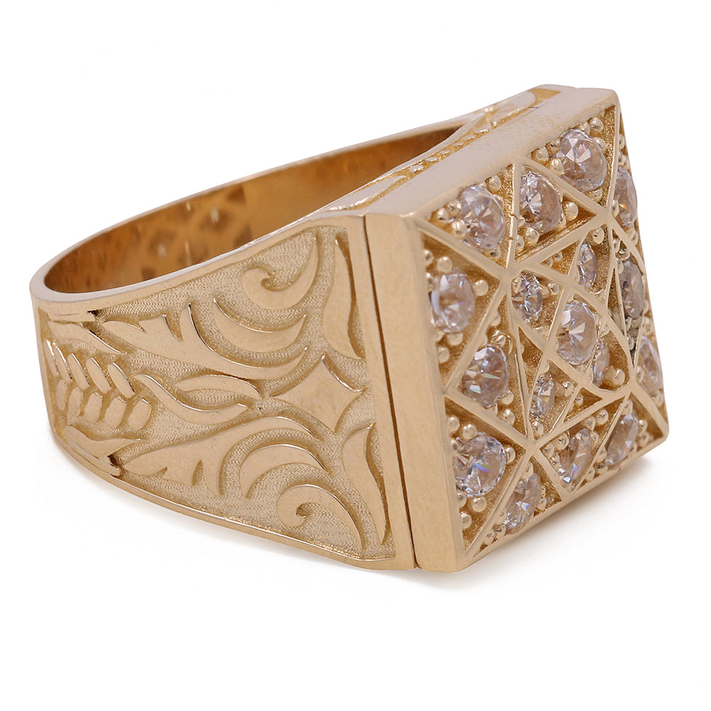 14K Yellow Gold Geometric Ring with Cubic Zirconias