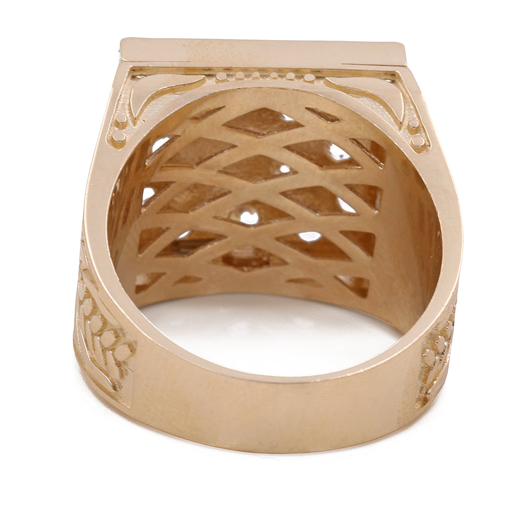 14K Yellow Gold Geometric Ring with Cubic Zirconias