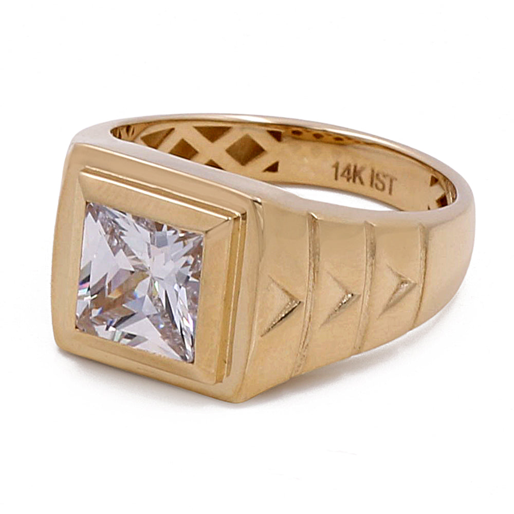 14K Yellow Gold Men's Ring with Zirconia Center Stone