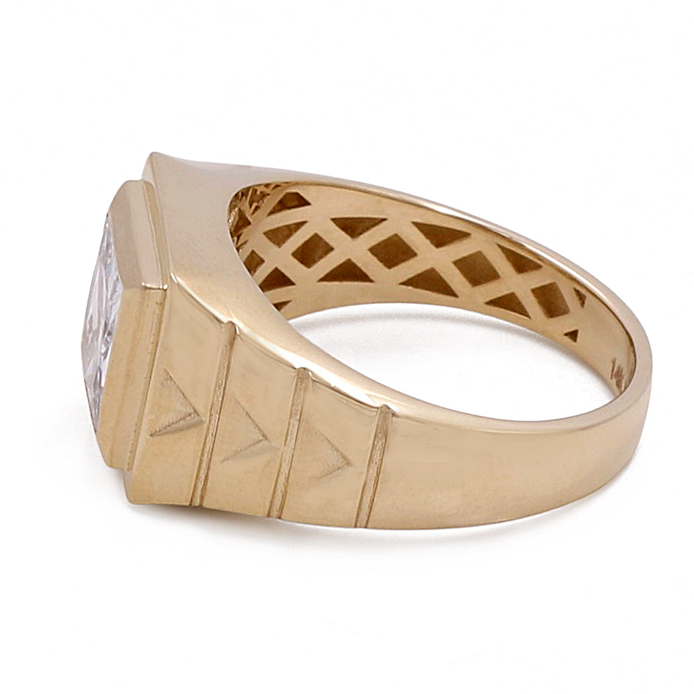 14K Yellow Gold Men's Ring with Zirconia Center Stone