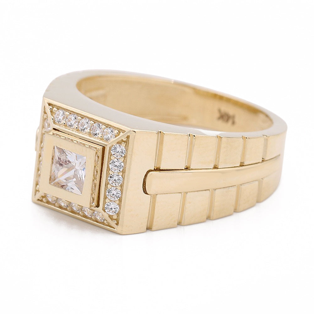 14K Yellow Gold Fashion Center Stone Design Ring