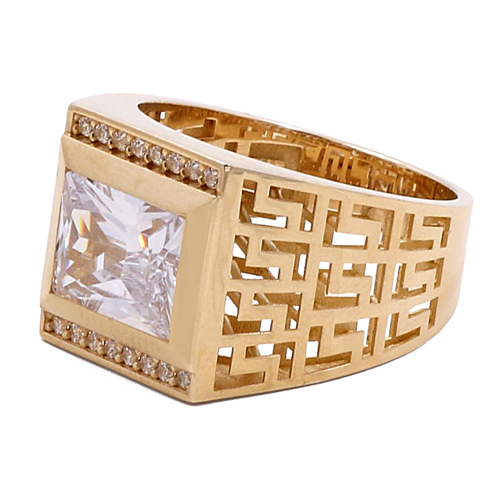14K Yellow Gold Men's Ring with Cubic Zirconias