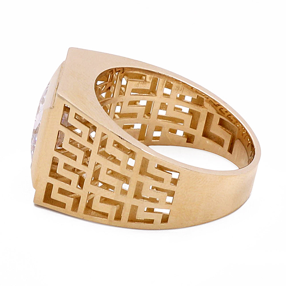 14K Yellow Gold Men's Ring with Cubic Zirconias
