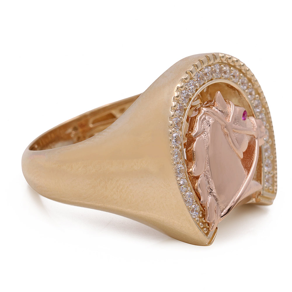 14K Yellow and Rose Horse Ring with Cubic Zirconias