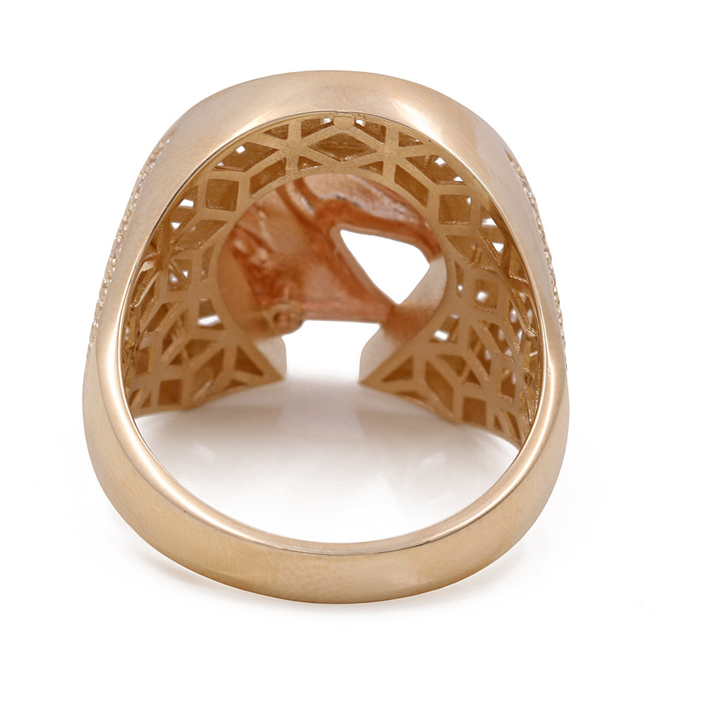 14K Yellow and Rose Horse Ring with Cubic Zirconias